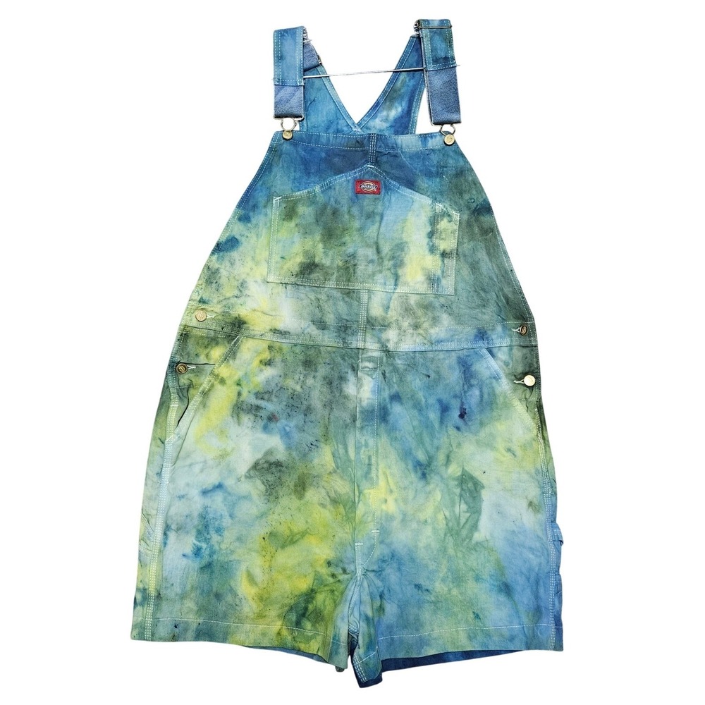 Dickies Custom Tie Dye Bib Overall Shorts Blue Green Hippie Boho Psychedelic Fun